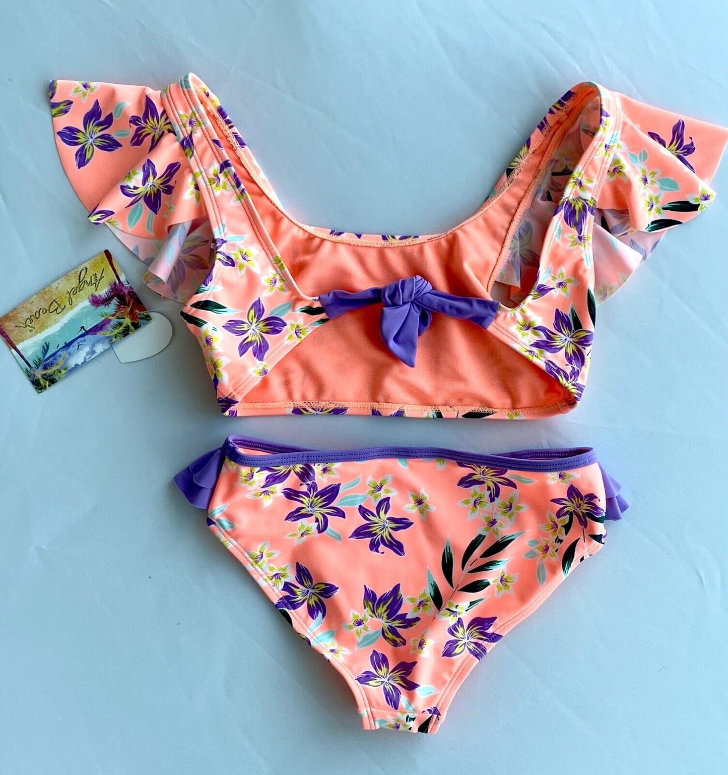 Angel Beach Coral Flounce Ruffle Swim Set Bikini Age 10 Price $24.99