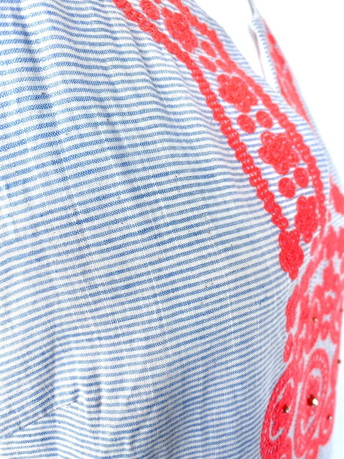 Julie Brown woven diamanté embroidered pinstripe dress 4 Retail $205 Price $59