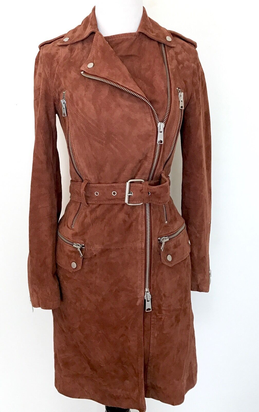 AllSaints Chiltern Brick Brown Leather Coat. NWT Retail $830 Price $455 Size 00