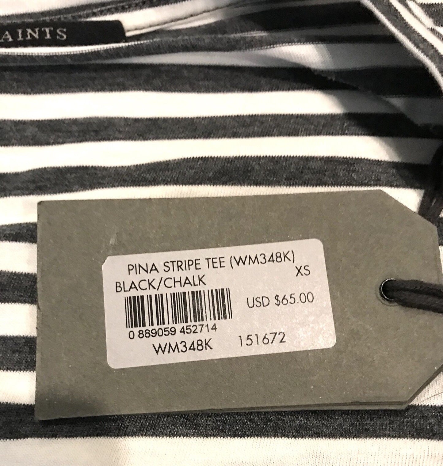 AllSaints Pina Stripe Slouch Top NWT Retail $65 Price $55 Size XS Black/ Chalk