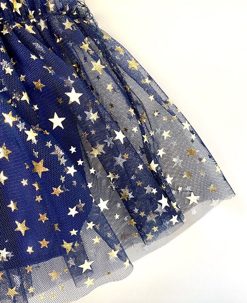 Pippa & Julie Blue & Gold Star Net Dress & Panties Retail $50 Price $39 18M NWT