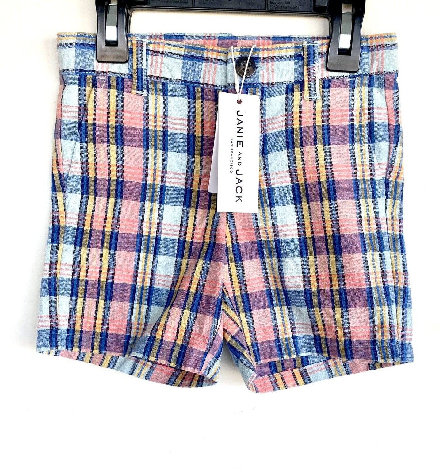 Janie And Jack Blue Coral Check Linen Mix Shorts 12-18 M Retail $39 Price $29