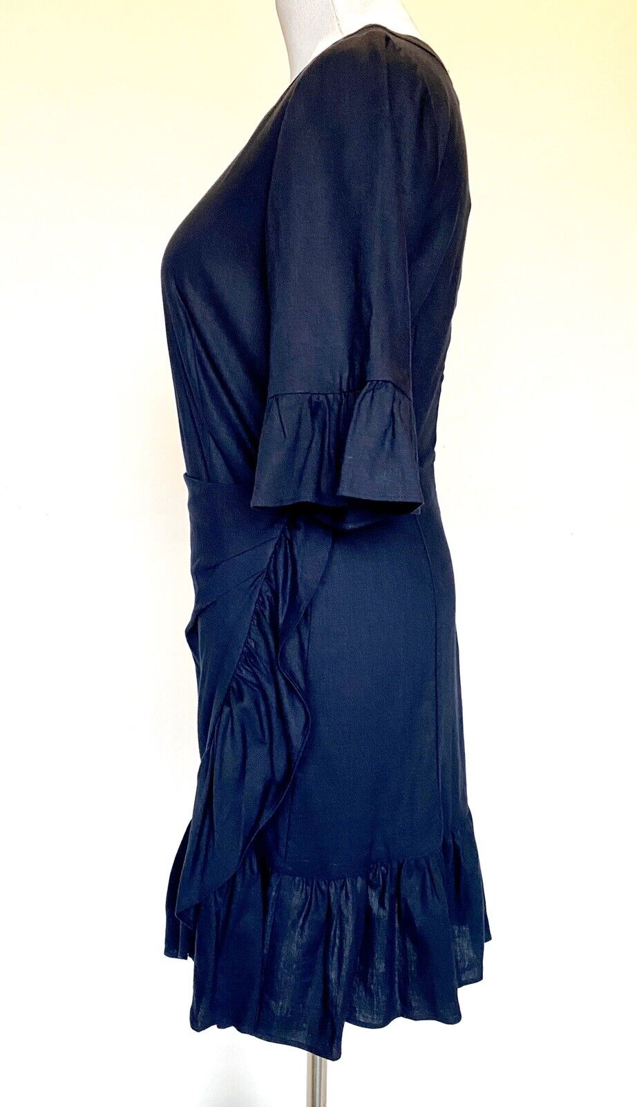 Le Gali Ruffle Wrap Front Linen Mix Dress Size S Retail $139 Price $38 NWT
