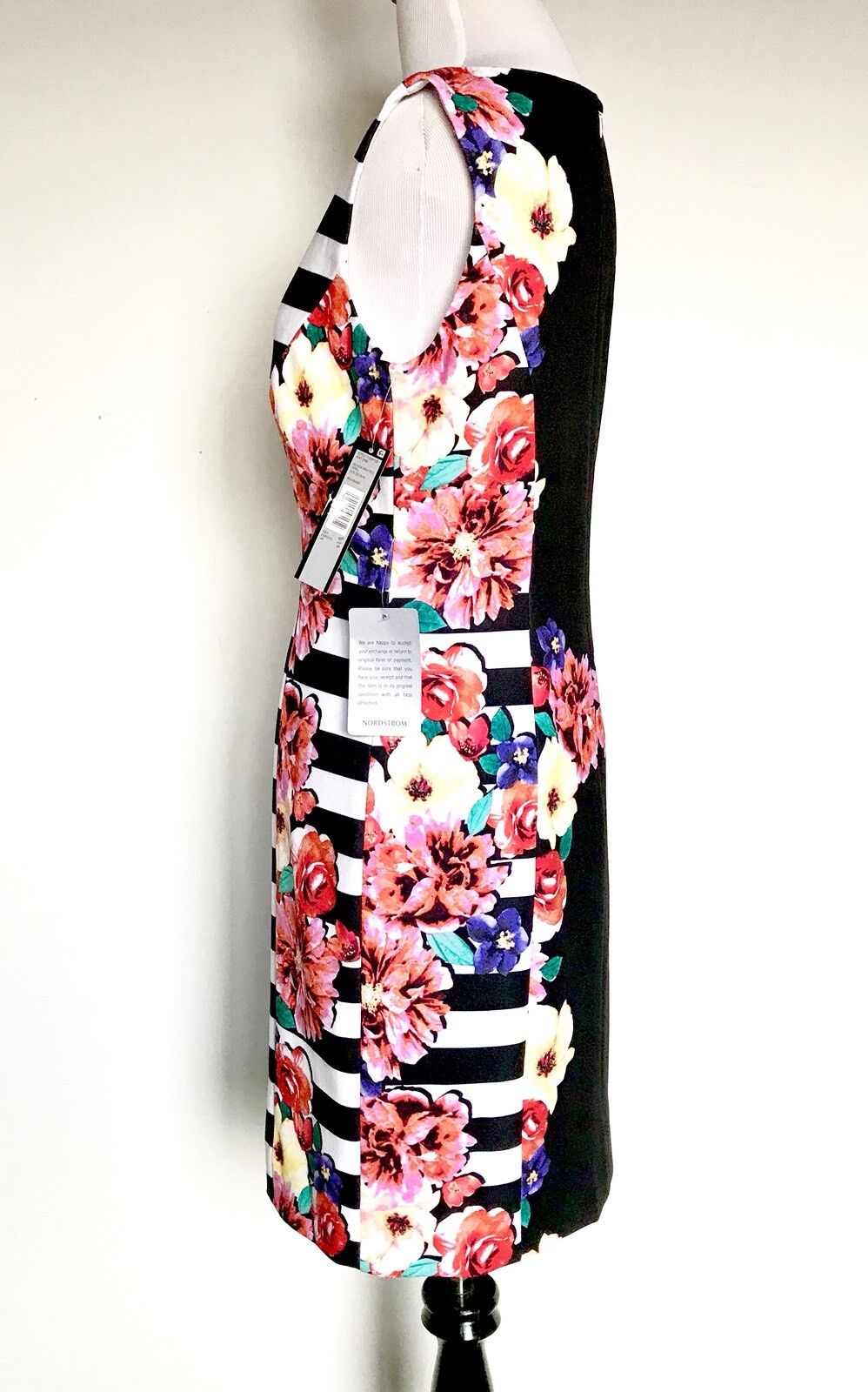 Tahari Arthur S. Levine Black Stripe Flower Dress 4P. NWT Retail $134 Price $59