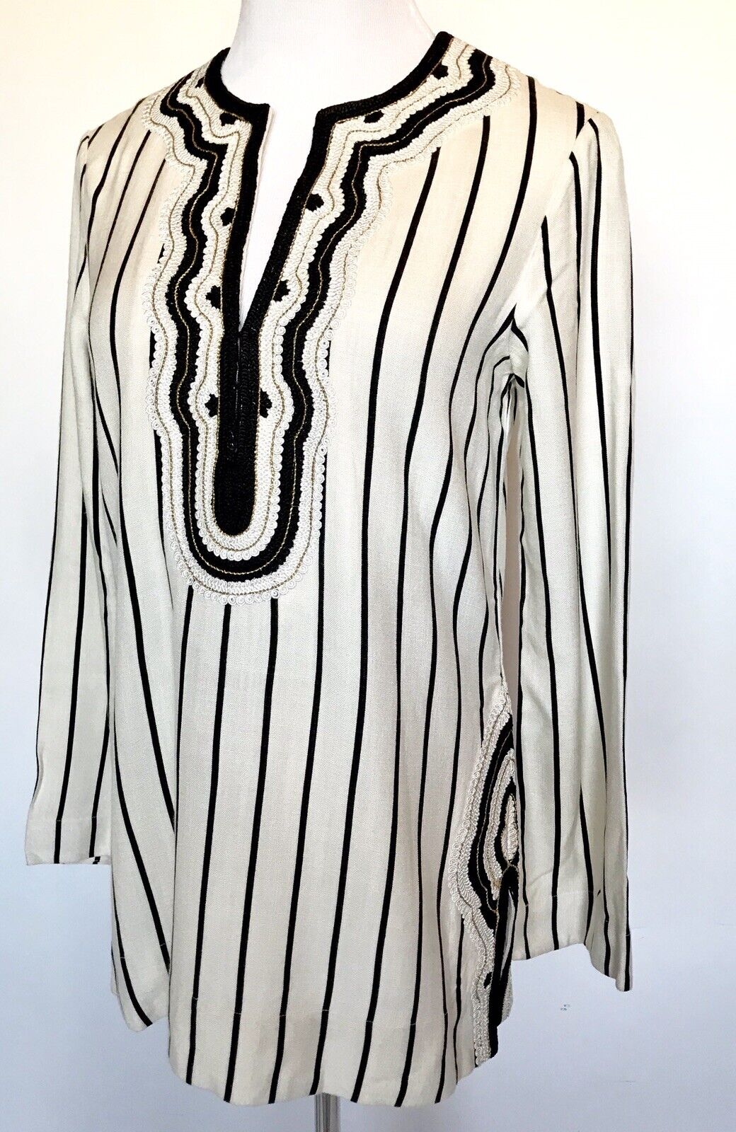 NWT Tory Burch Size 2 Rayon Slub Stripe Tunic Retail 348 Price $198 Embellished