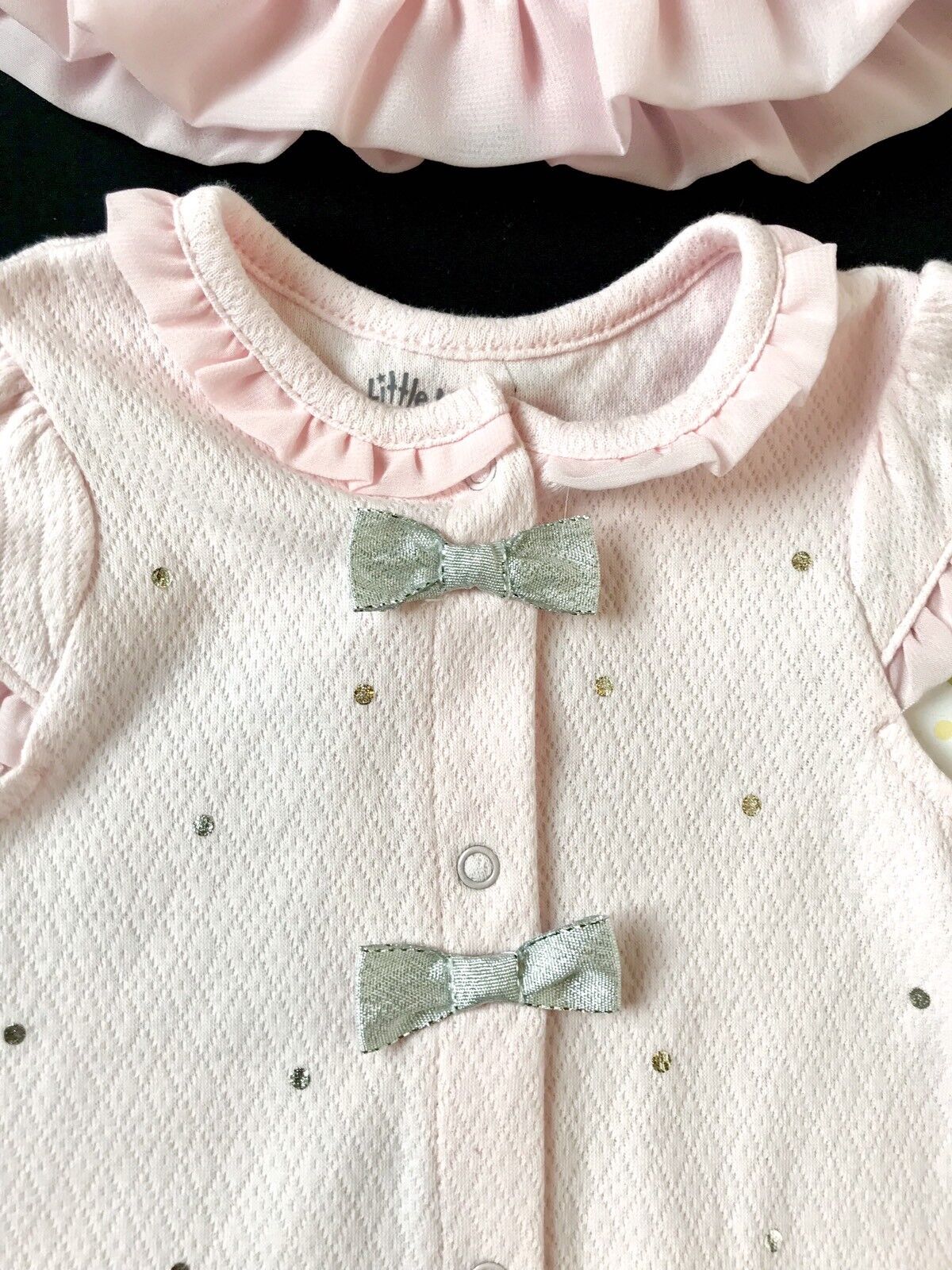 Little Me 2 Pc Pink Hat & Romper. Silver Spot & Bows Retail $26 NWT Price $19 9M