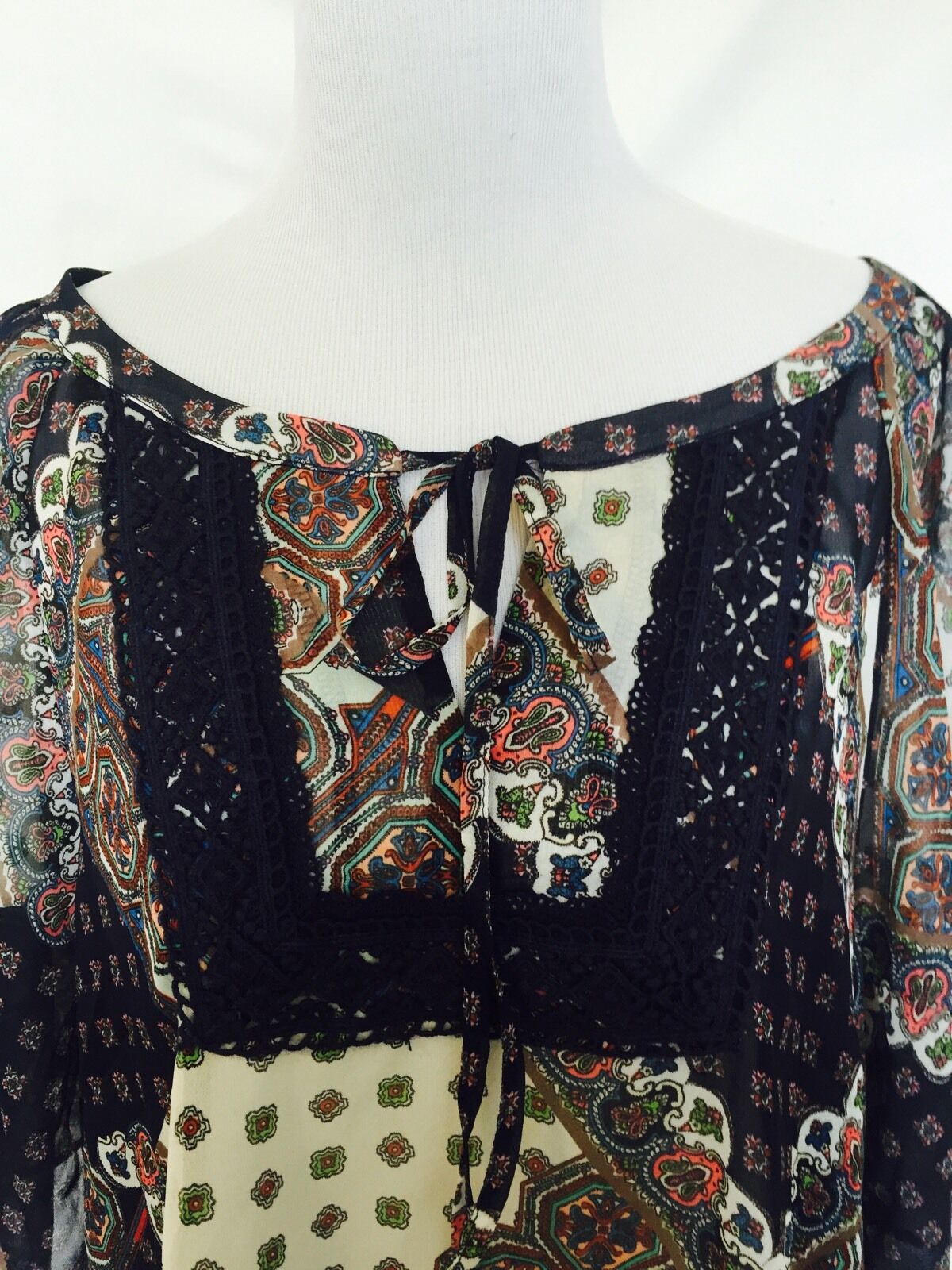ARK & CO Boho top with Blue crochet detail. NWT Size M. Retails $78 Price $22