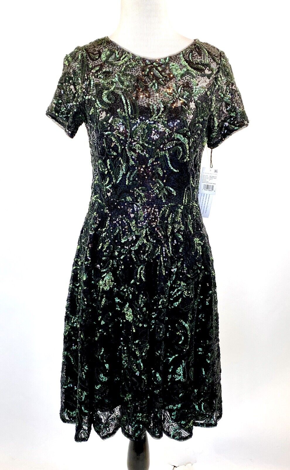 Aidan mattox Jaquard Green Black Bead Cocktail Dress Sz 2 Retail $295 Price $$98