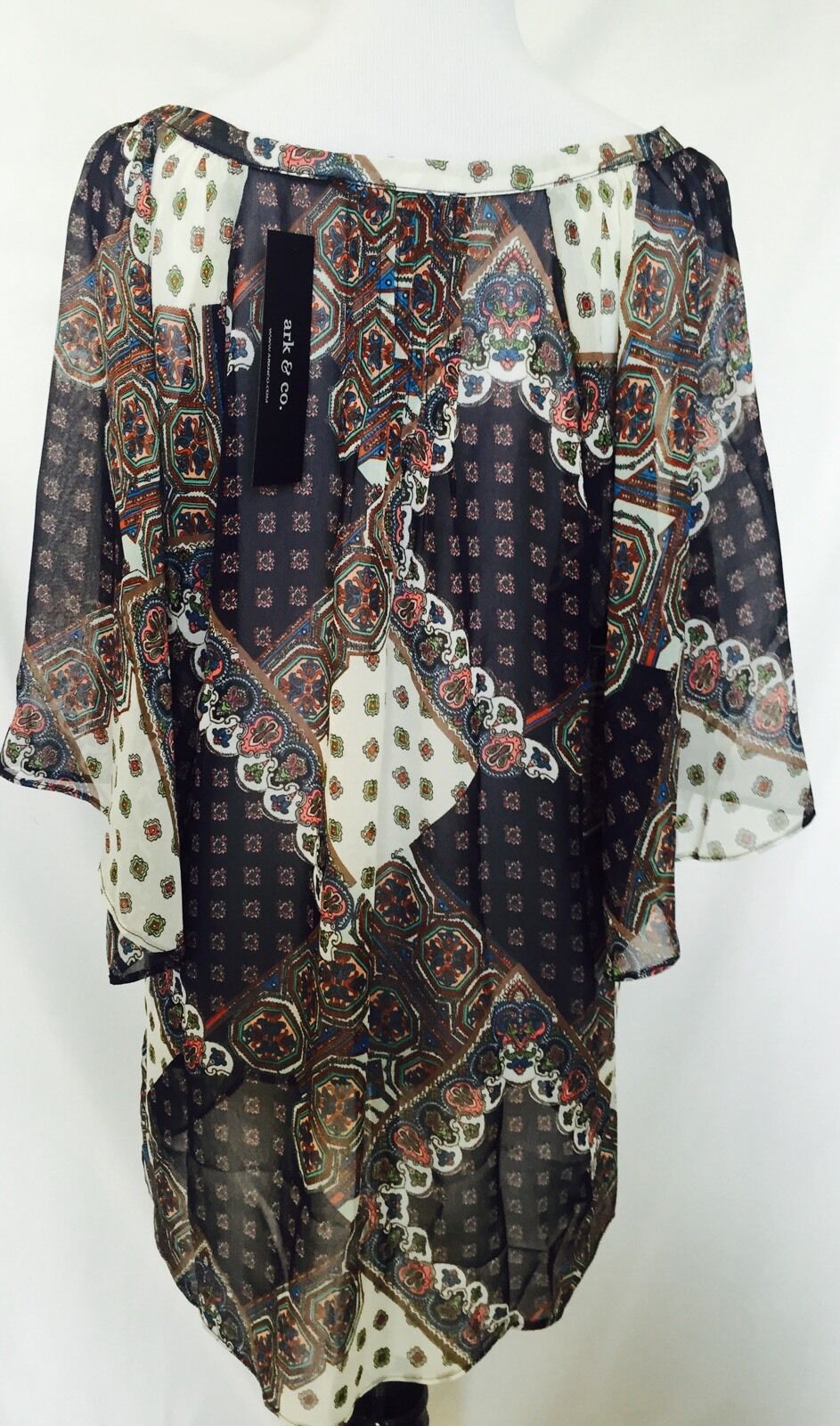 ARK & CO Boho top with Blue crochet detail. NWT Size M. Retails $78 Price $22