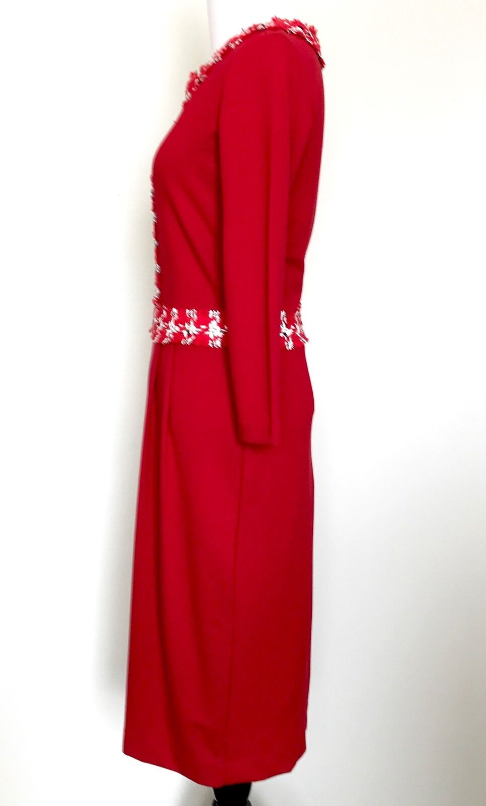 Carolina Herrera Red Dress With Wool Trim Retails $385 NWT Price $178 Size XXS