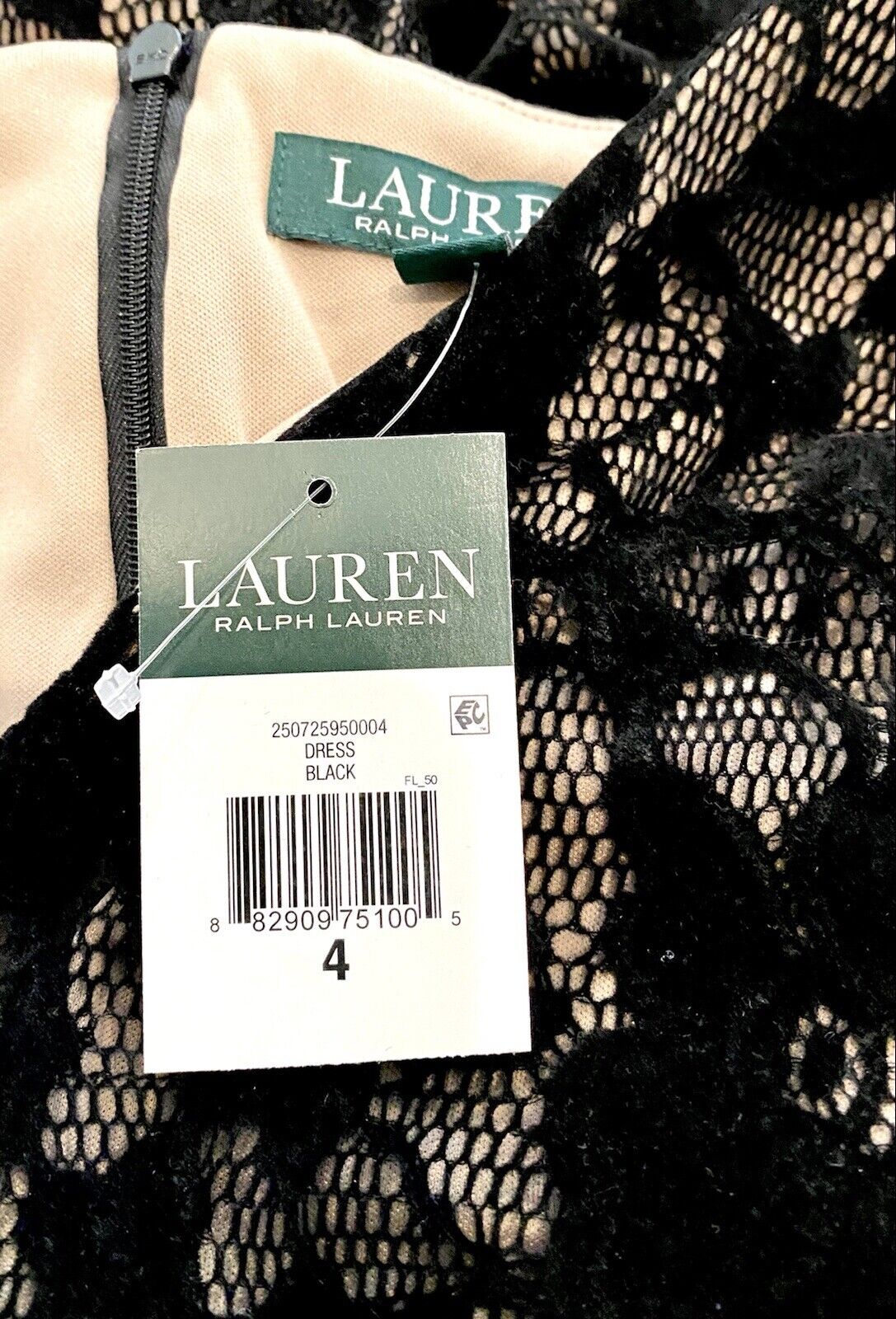 LAUREN RALPH LAUREN Black Velvet Lace Sheath Dress 4 Retail $170 Price $69 NWT