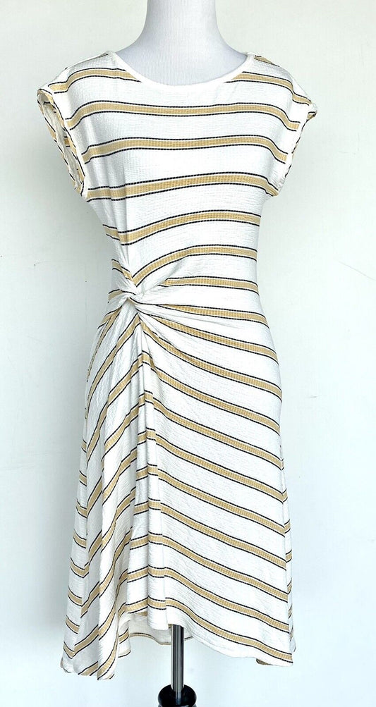 Max Studio Ivory Stripe Cinch Twist Dress Size XS Retails $98 Price $48 NWT