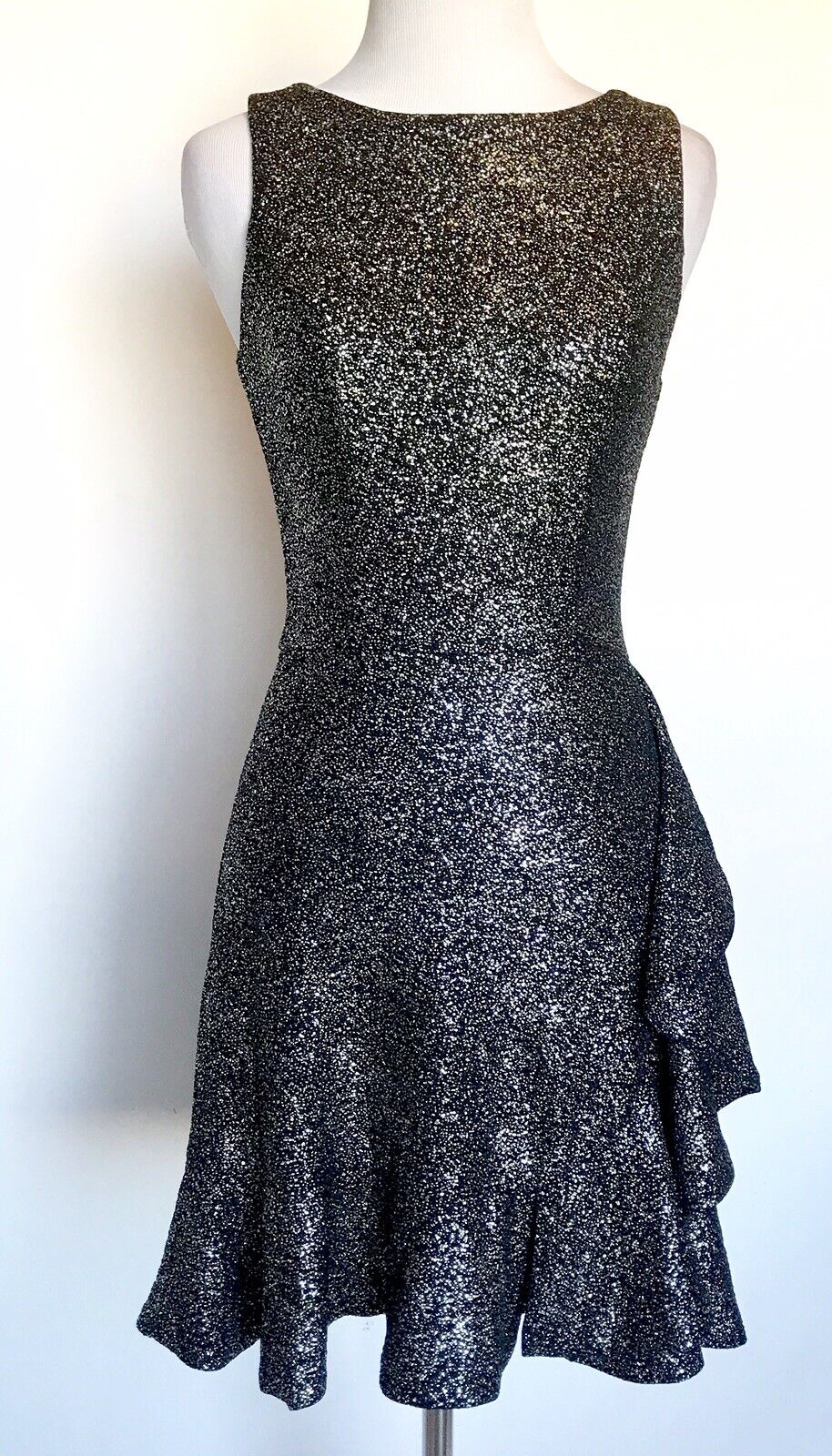 Aqua NWT Dress Metallic Silver & Black Stretch Dress XS/ S Retail $88 Price $42