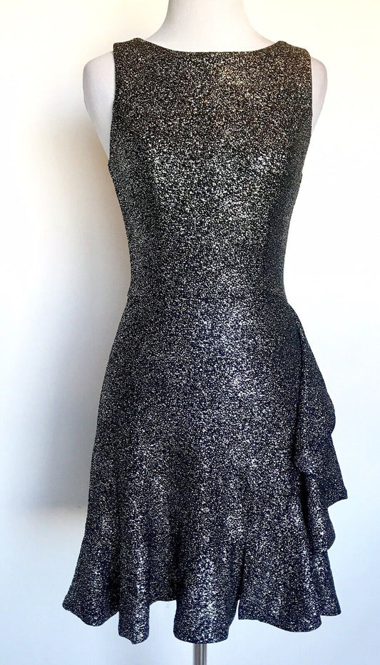 Aqua NWT Dress Metallic Silver & Black Stretch Dress XS/ S Retail $88 Price $42