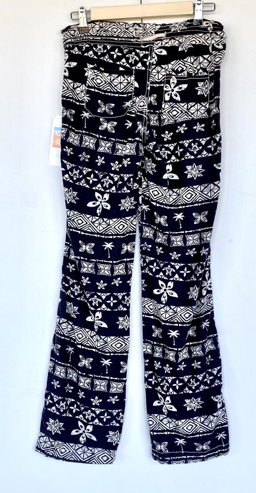 Cali 1850 black and white print Linen Mix pants XS Price $49 Smocked Waist