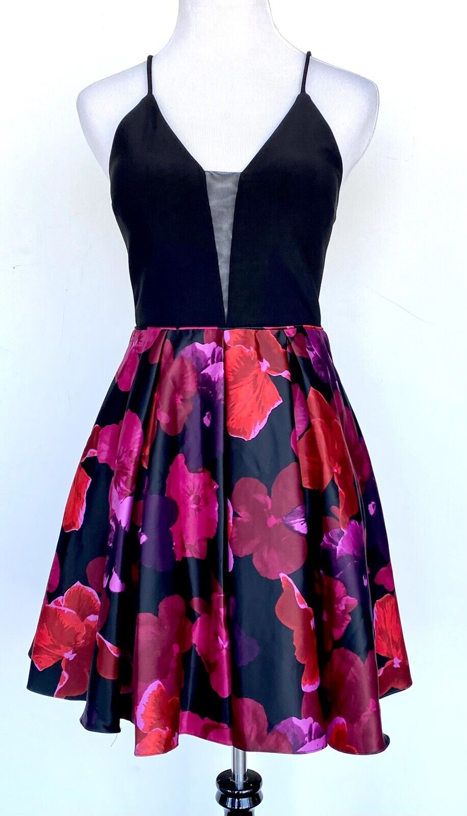 Betsy & Adam Floral Cocktail Dress Black Pink Red Sz 6 Retail $219 Price $92 NWT