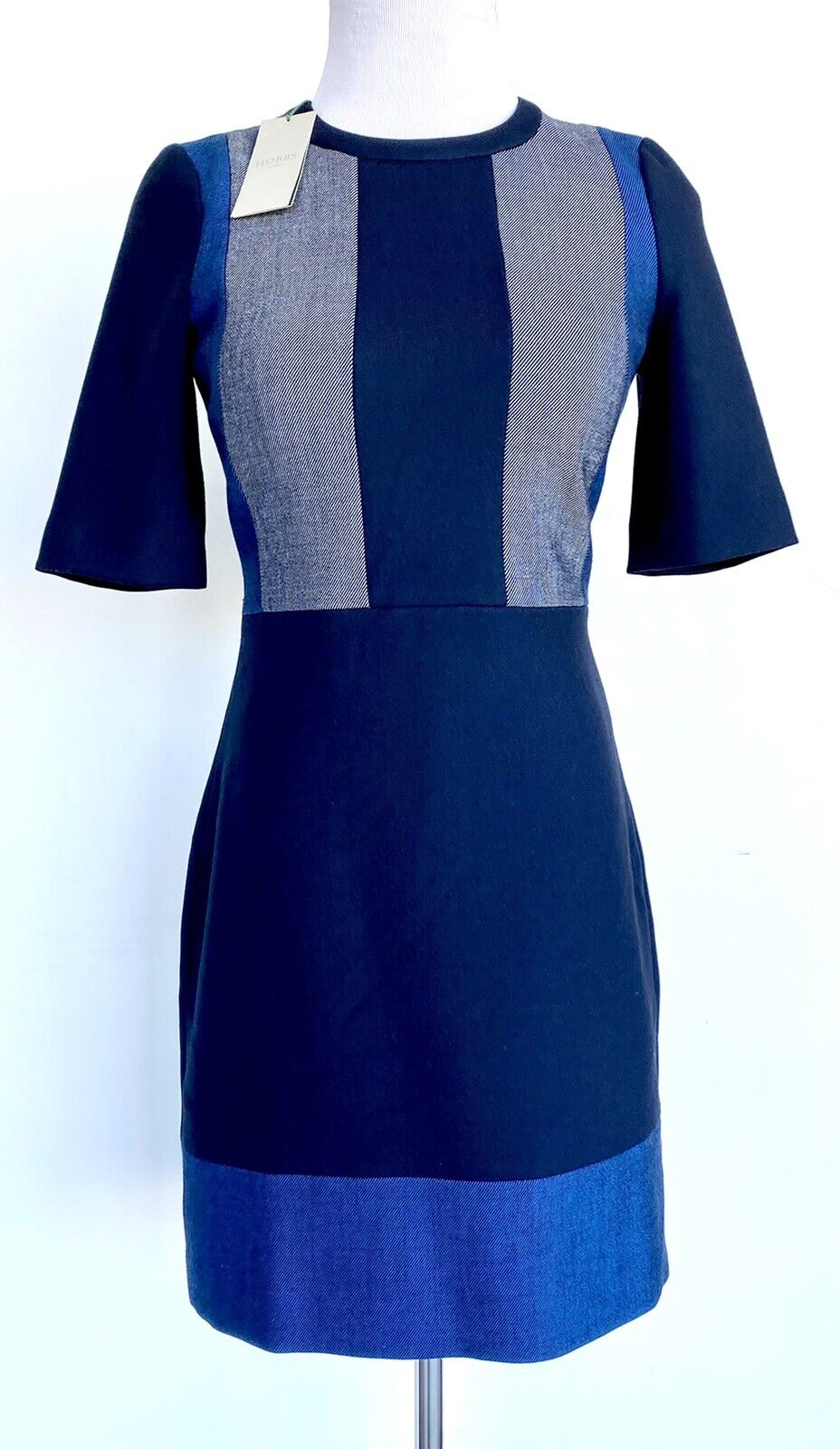 HOBBS LONDON Bea Navy Azure Short Sleeve Dress size 4 Retail $290 Price $134 NW
