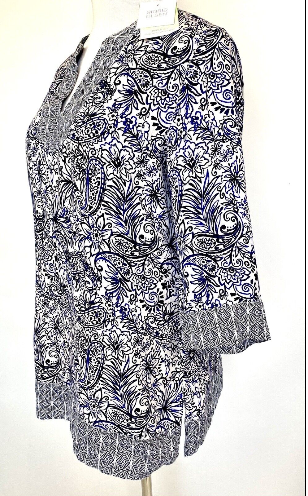 Sigrid Olsen 100% Linen Blue Paisley tunic top. Retail $79 Price $47 Size S NWT