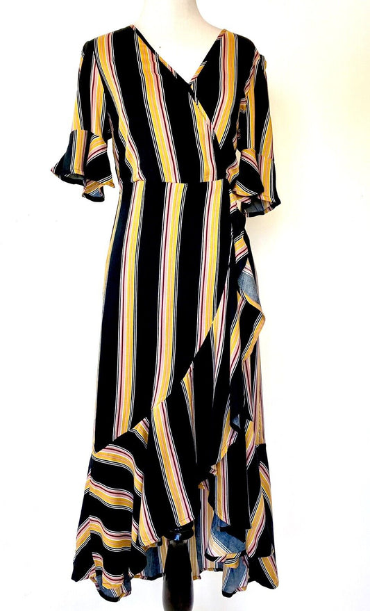 BAND OF GYPSIES Striped Ruffle Faux Wrap Dress NWT Retail $98 Price $39 XS