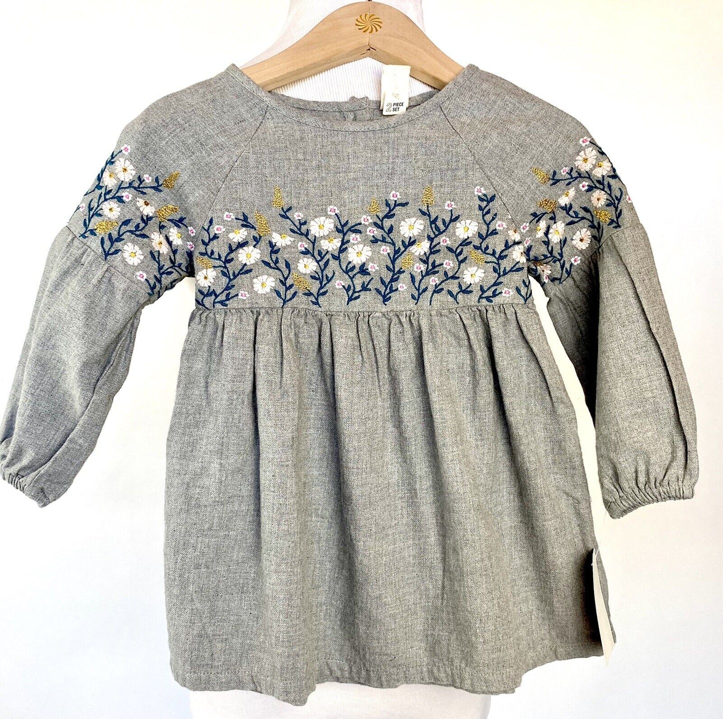Tucker + Tate Grey Embroidered 2pc Dress & Panties Retail $45 Price $26 NWT 18 M