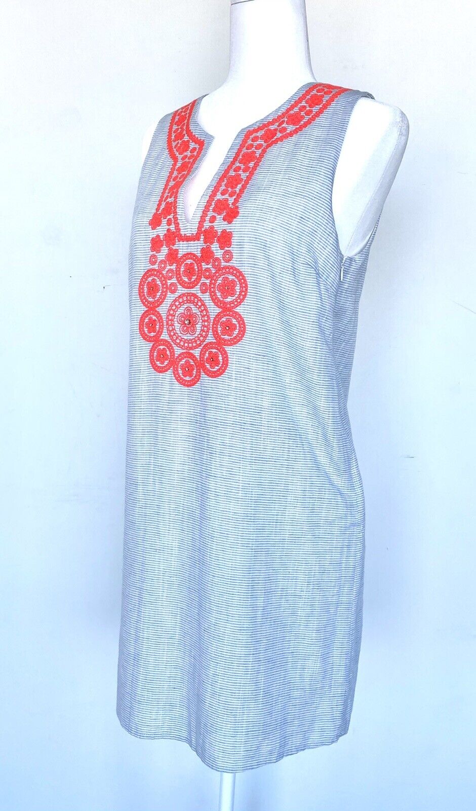 Julie Brown woven diamanté embroidered pinstripe dress 4 Retail $205 Price $59