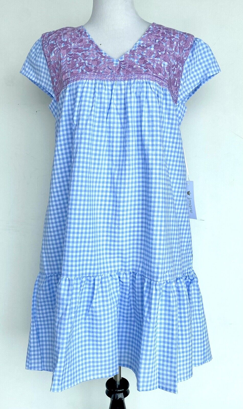 NWT J Marie embroidered blue Gingham Dress size XS Retail $114 Price $65 Blue