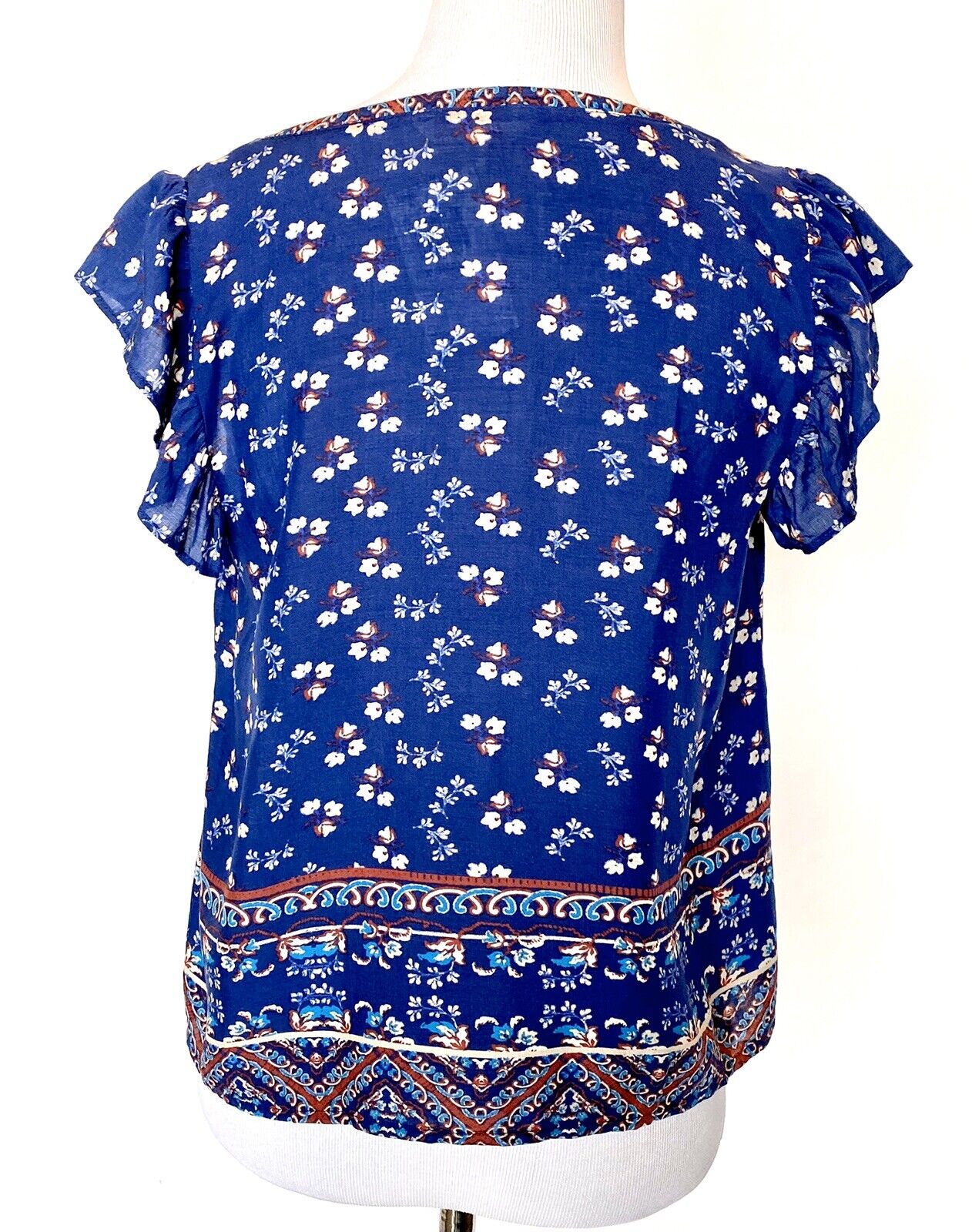Beltaine Blue Tassel Peasant Boho Blouse Retail $128 Price $29 XS NWT