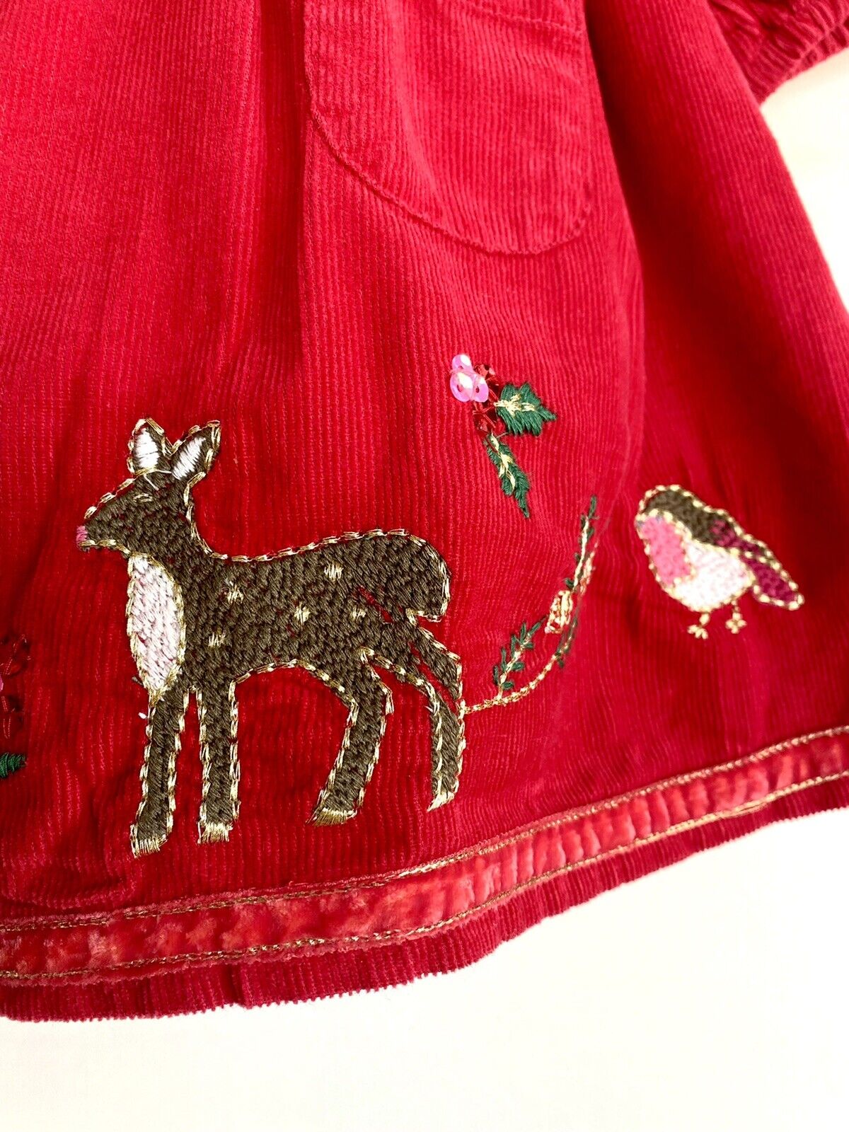 Monsoon London Cord Embroidered Dress 3-6M Appliqué Bird Deer Price $40