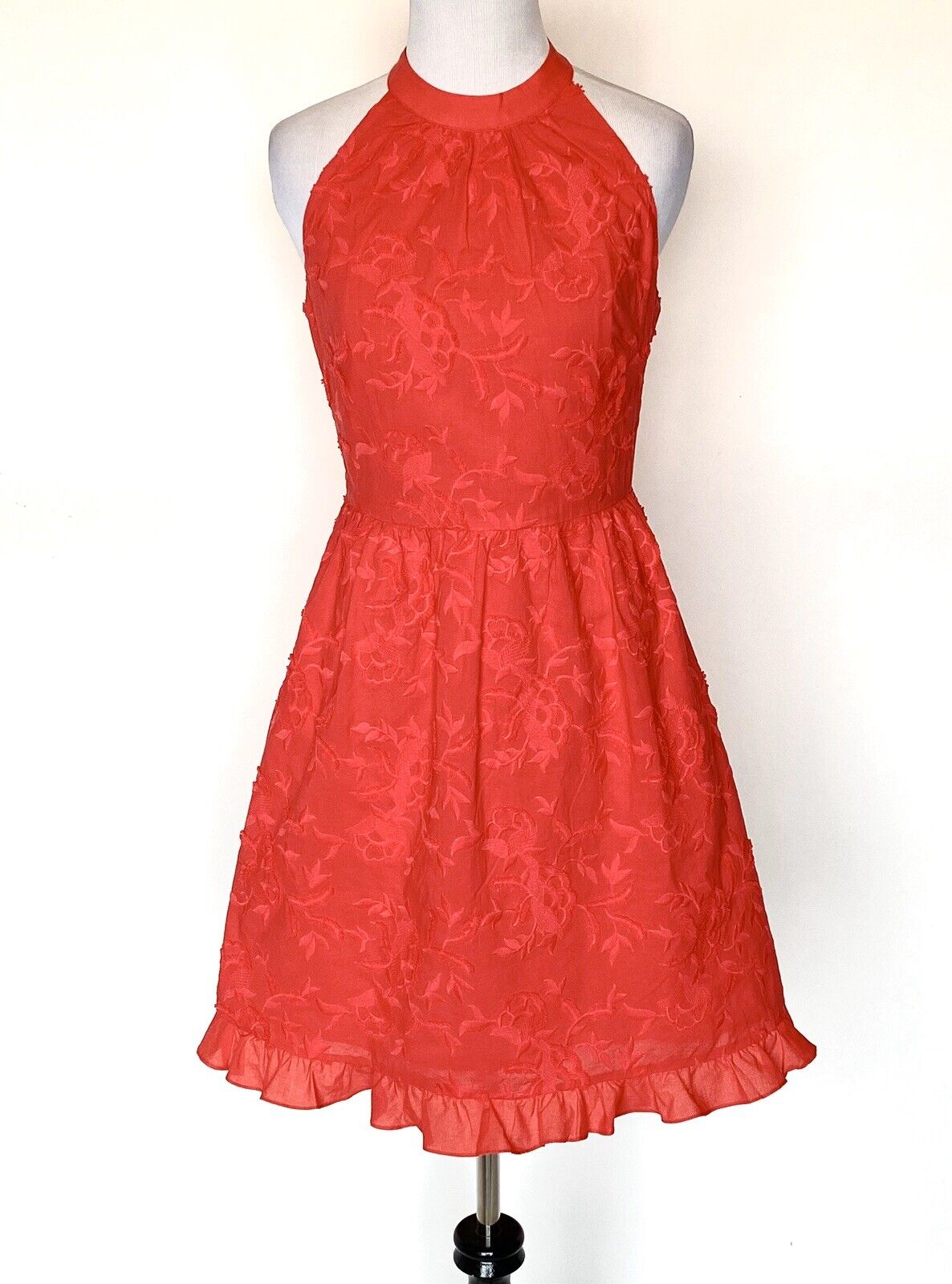 Ted Baker Halterneck Frill Embroidered Dress 1 (US 0-2)Retail $349 Price $115