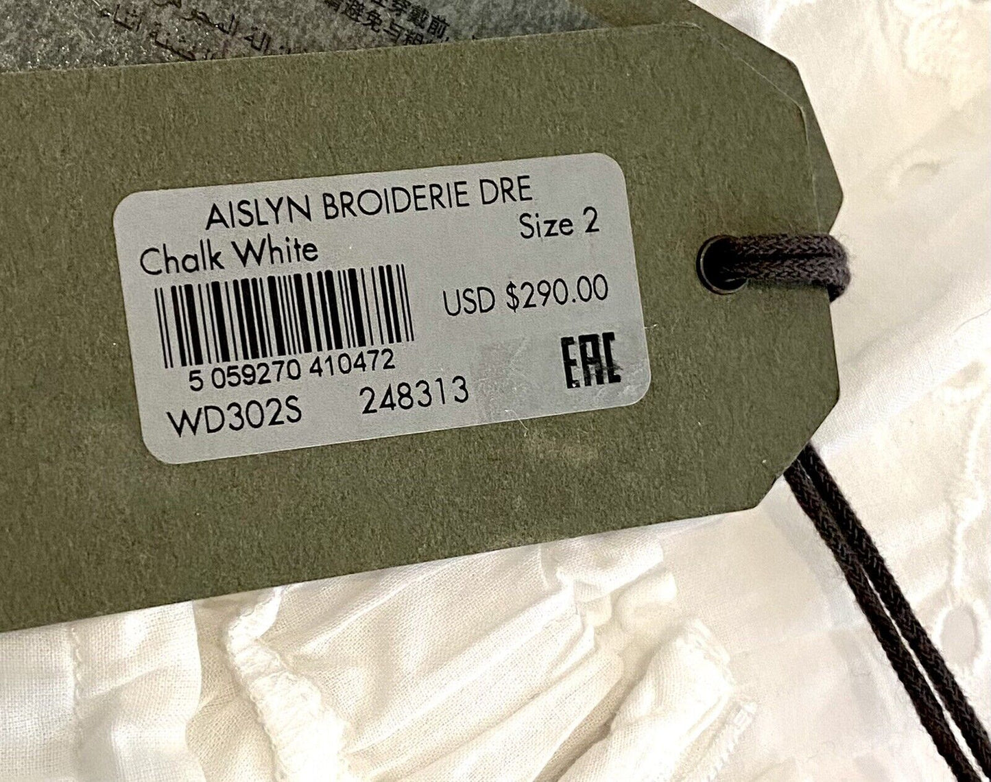 Allsaints Aislyn Broiderie Eyelet White Dress NWT Size 2 Retail $290 Price $158