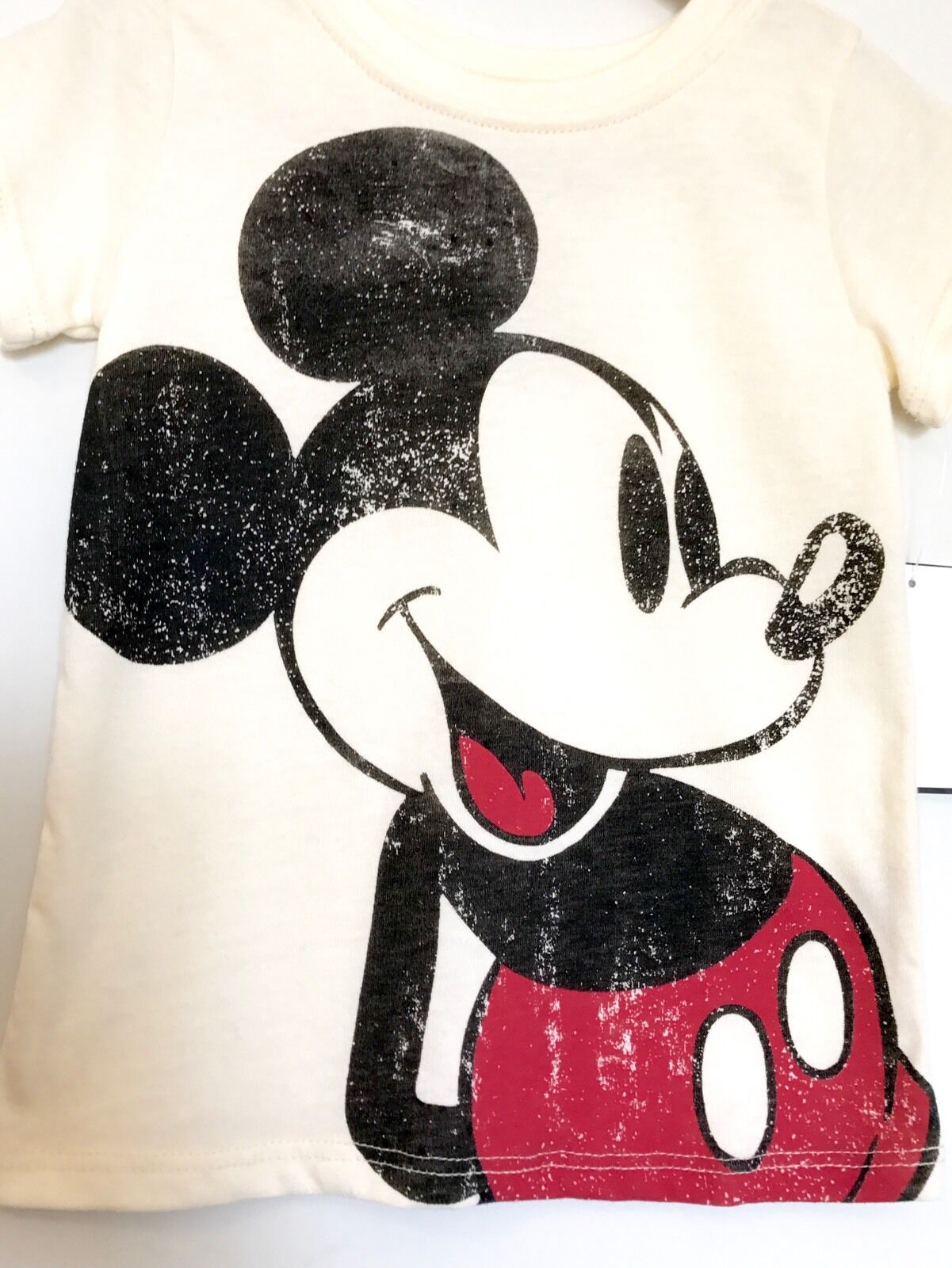 Disney Classic Mickey Mouse Tee. Distressed Fabric. Price $18 Cream Cotton.