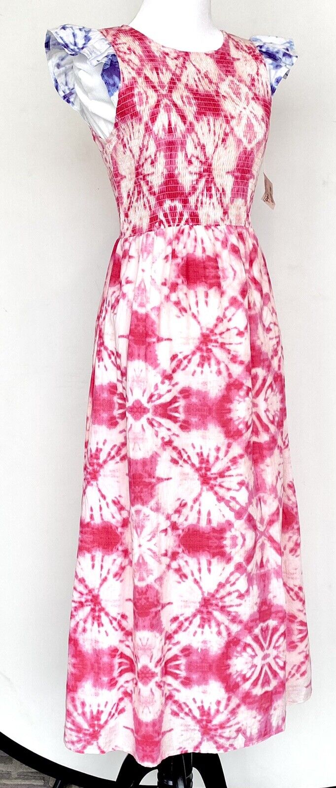 The Impeccable Pig Pink Smocked Bodice Midi Dress Retail $98 Price $49 XSmall