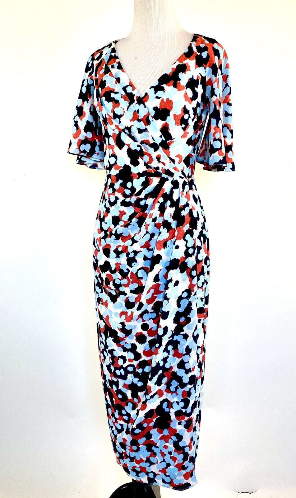 Maggy London Wrap Sheath Dress NWT Retail $128 Price $69 Size 0 Coral White Blue