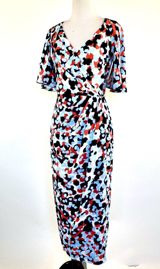 Maggy London Wrap Sheath Dress NWT Retail $128 Price $69 Size 0 Coral White Blue