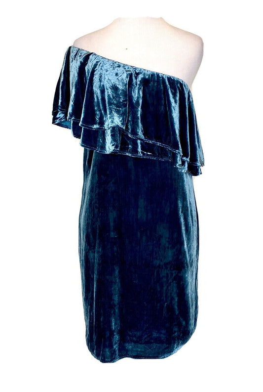 Teal One-Shoulder Velvet Dress Retail $129 Size XS  Price $32 NEW