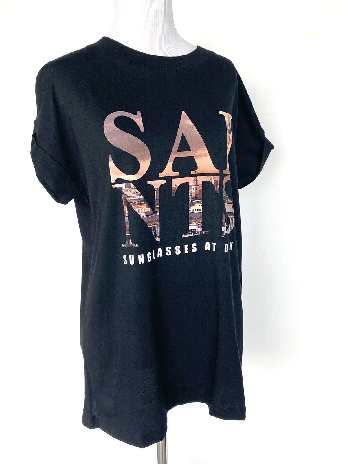 AllSaints City Imogen Boy Tee NWT Price $50 Size XS/S Roll Sleeve Black