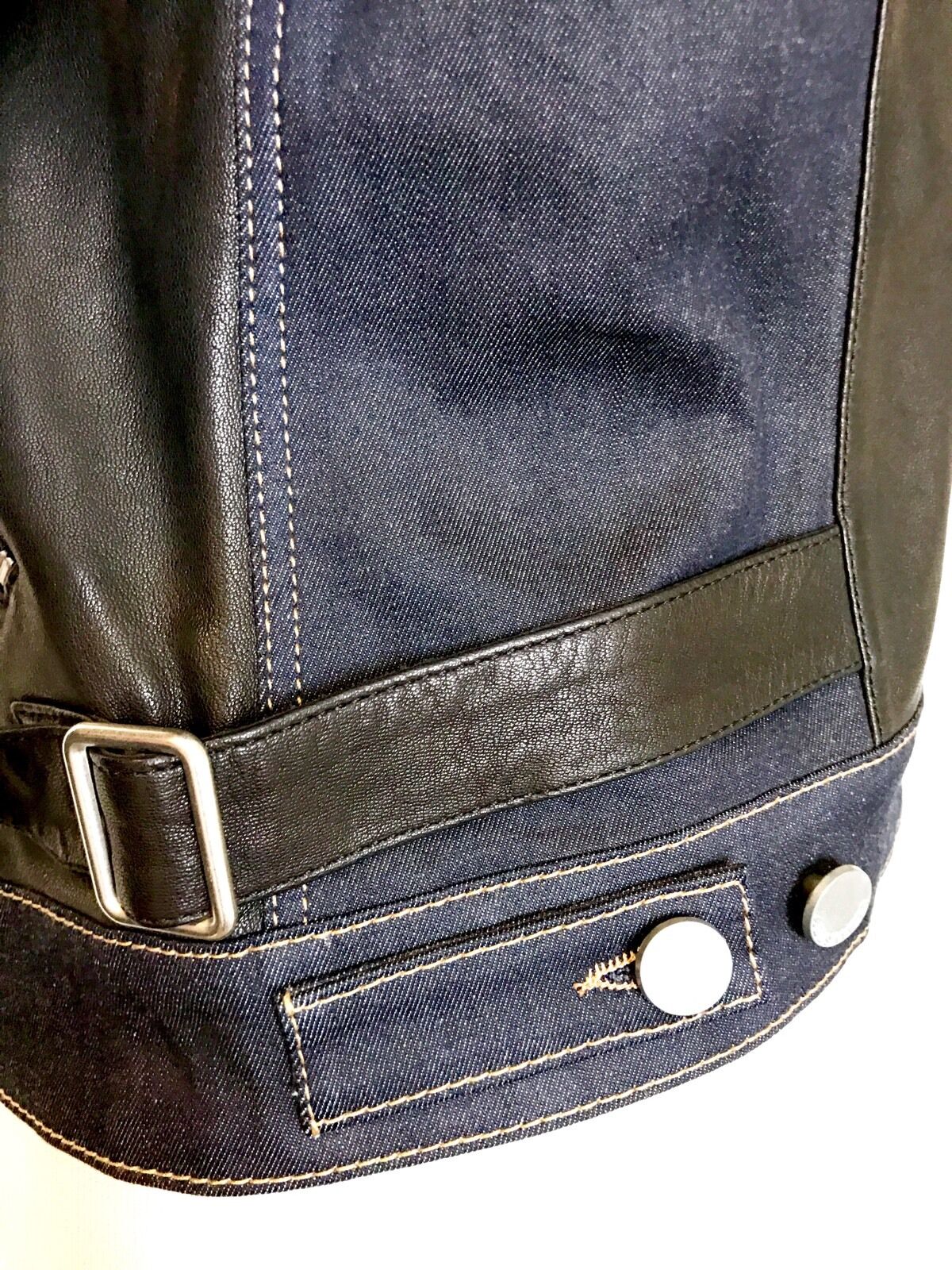 AllSaints Curtis Denim & Leather Biker Jacket NWT Retail $725 Price $395 Size 6