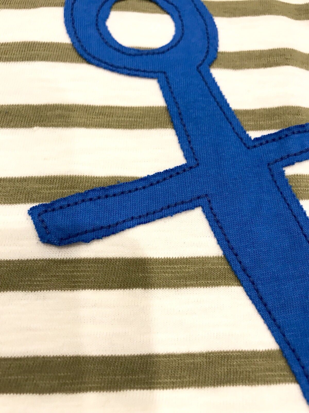 Mini Boden Khaki Stripe Anchor Appliqué Tee. 4-5 Year Retail $30 Price $24 NWT