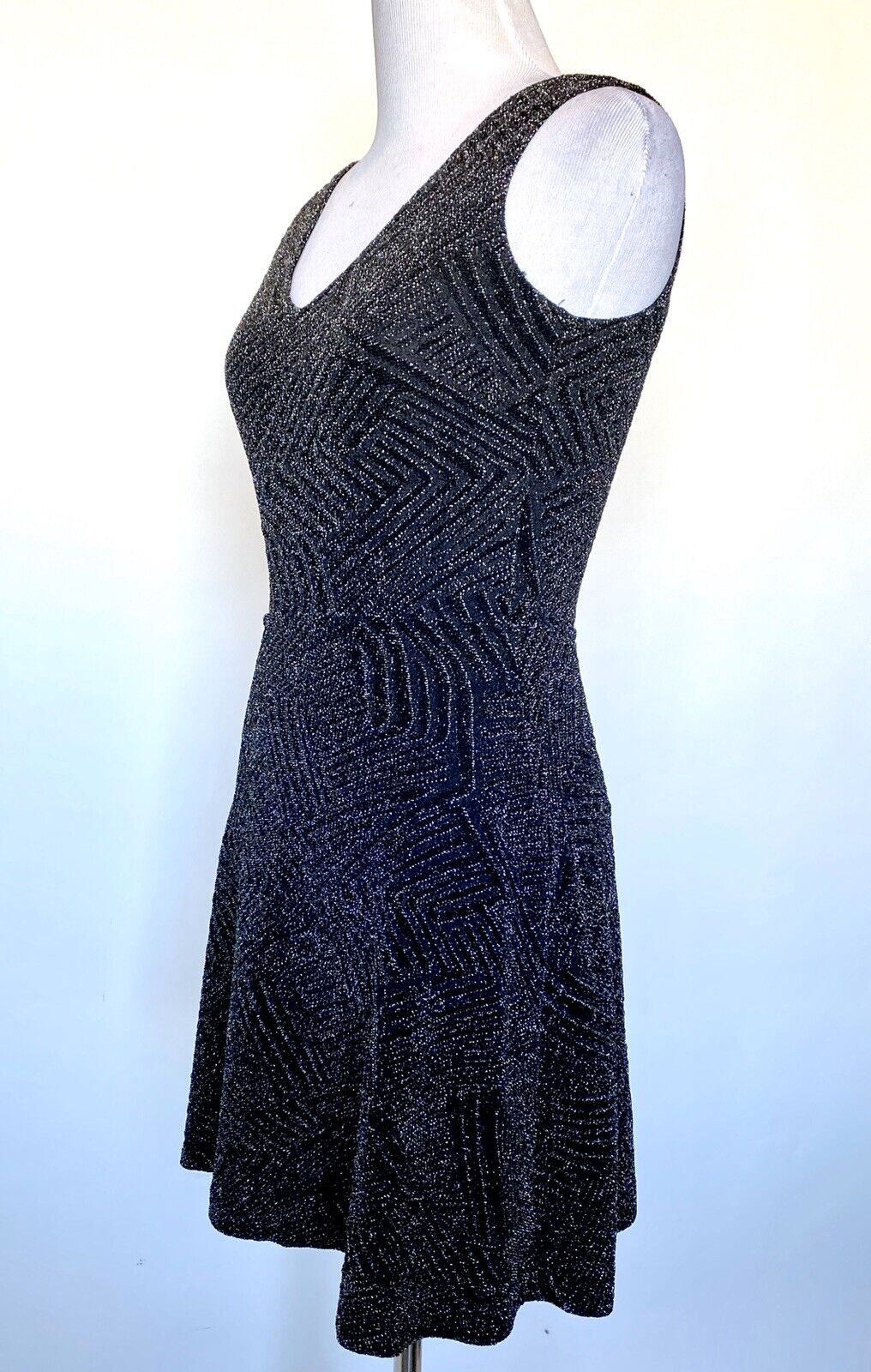 Aqua Black & Silver Stretch Skater Dress XS Retail $78 Price $29