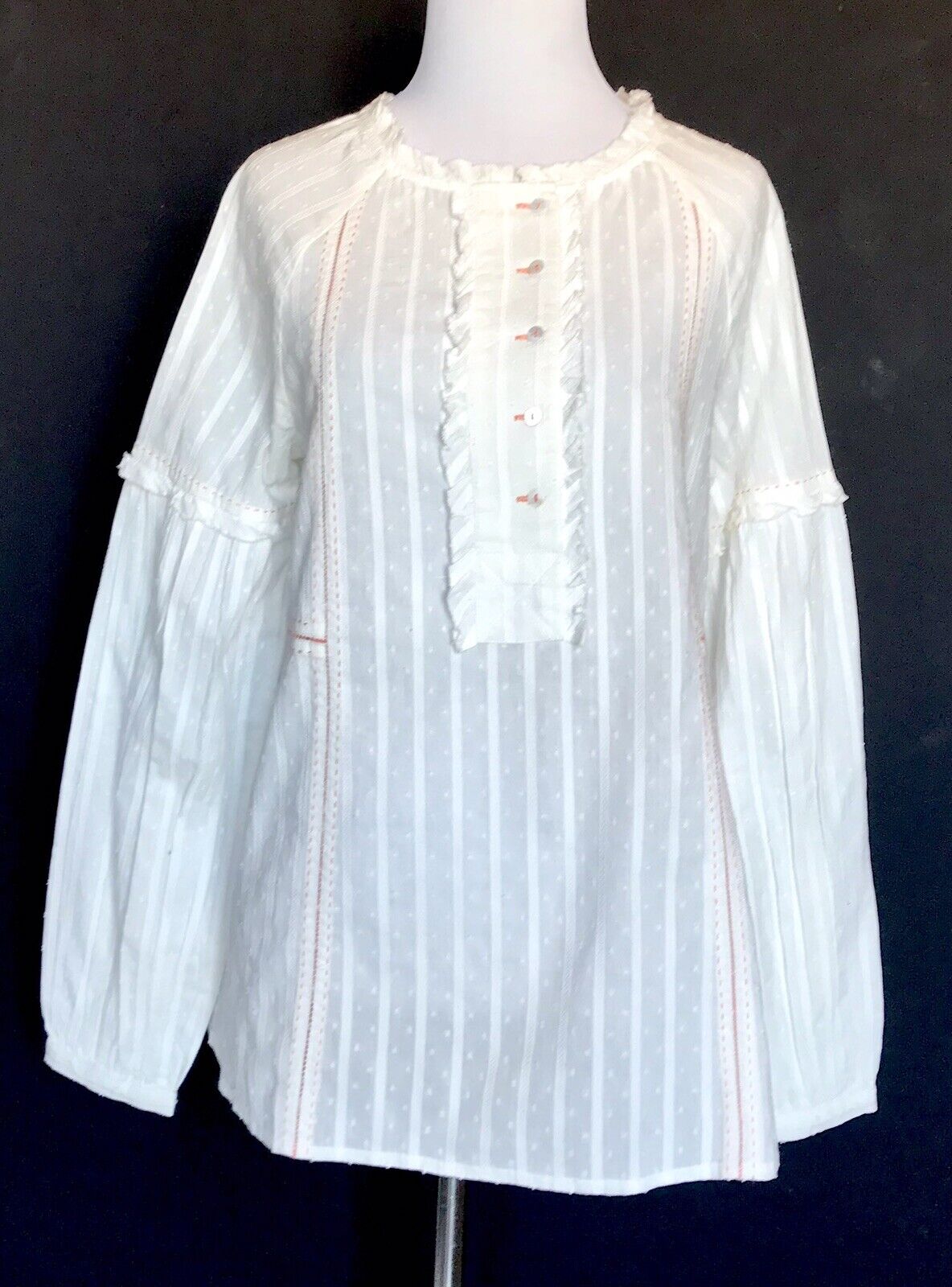 Sundance Alethia Off White & Coral LS Blouse. Retails $88 Price $48 NWT Size XS