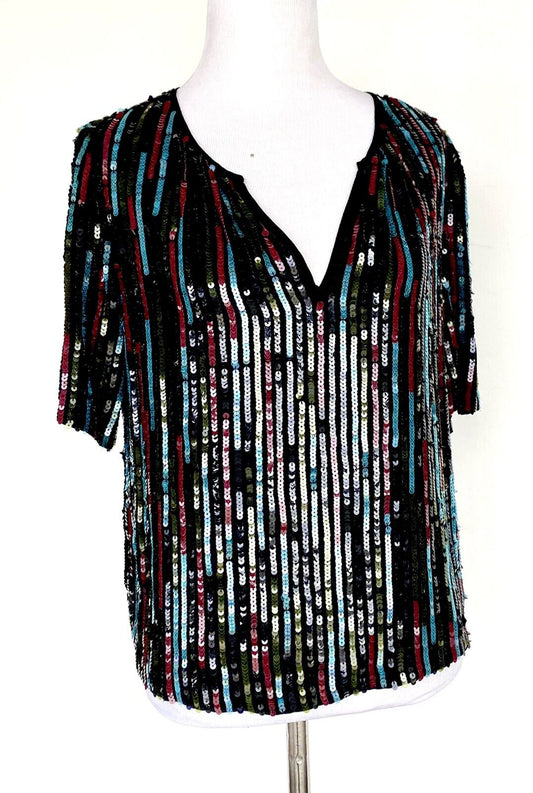 VELVET Graham & Spencer Nikki Sequin V Neck Blouse Retail $288 Price $68 XS NWT