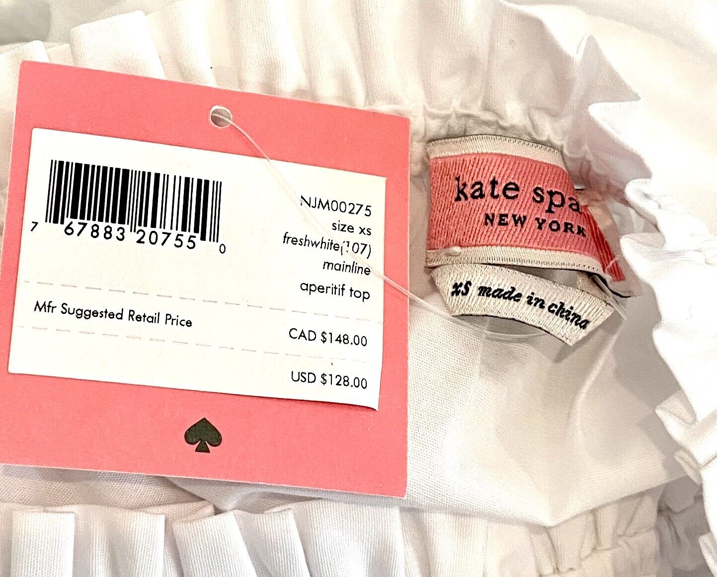 Kate Spade Aperitif White Poplin Top / Blouse NWT Retail $128 Price $84 Size XS