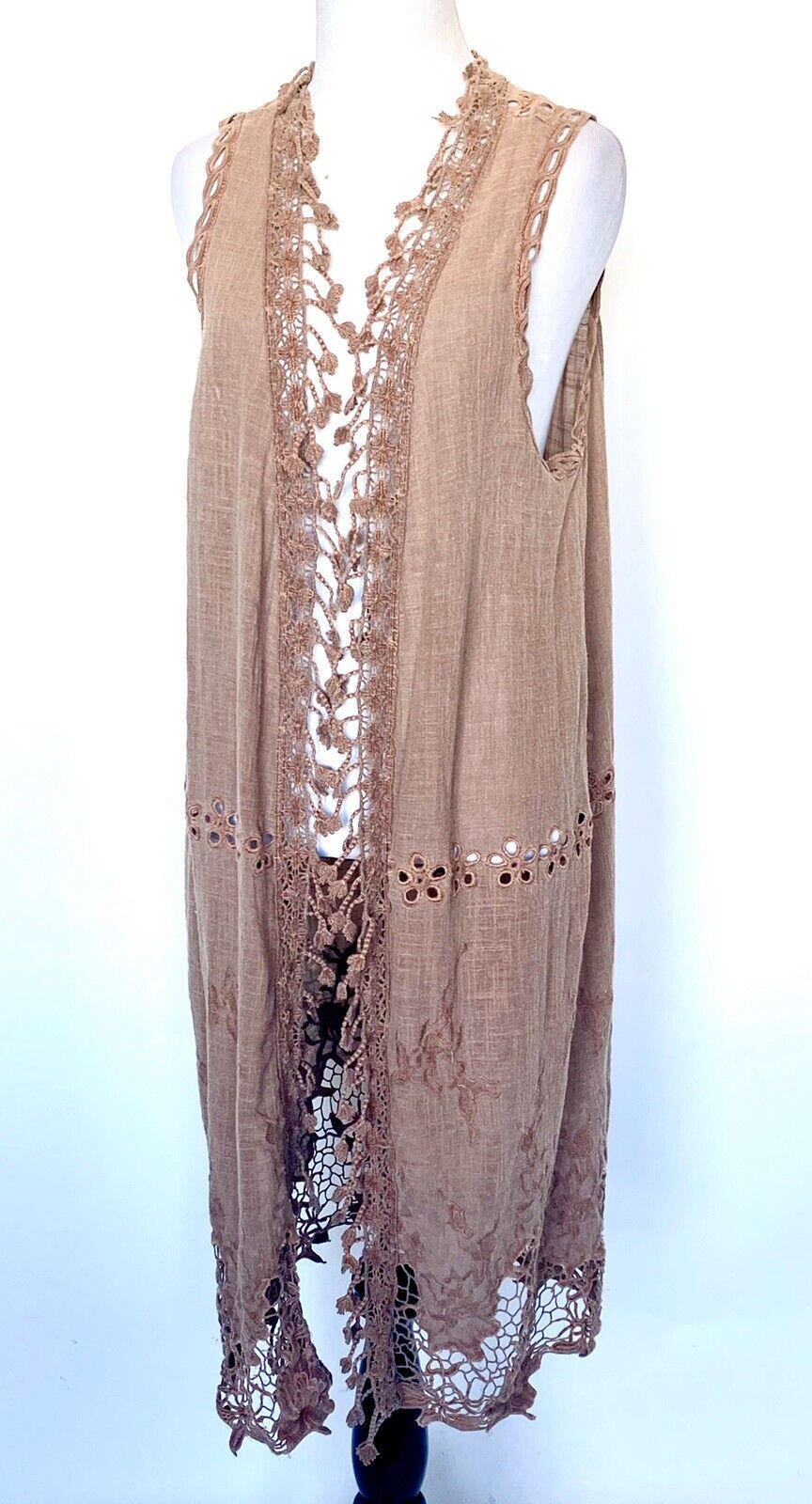 XCVI Crochet Sleeveless Cotton  Duster Cardigan Retails $138  Price $$49 Size S