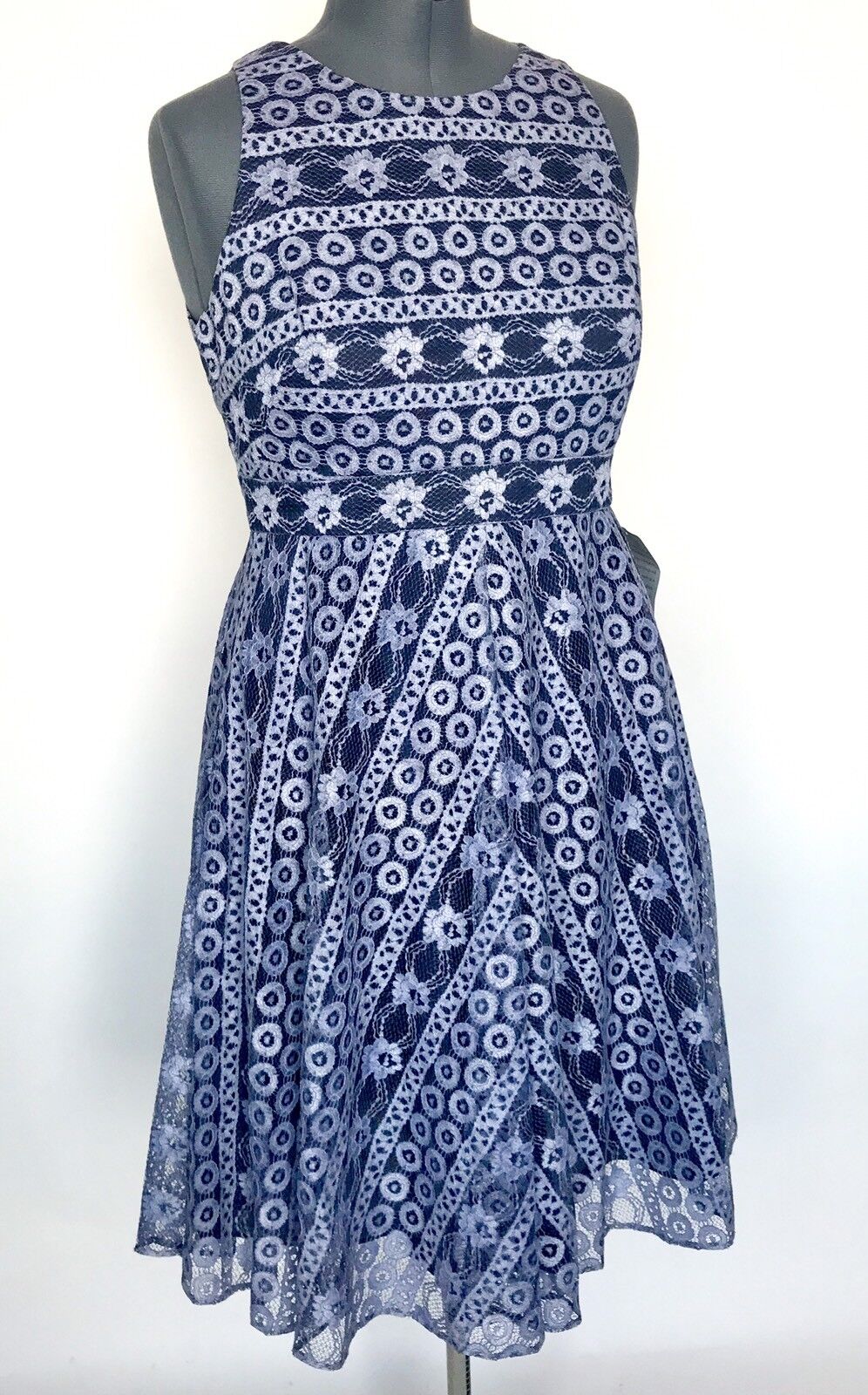 Eliza J Navy Blue & Lilac Lace Dress  NWT Retails $178 Price $69 Size 14P