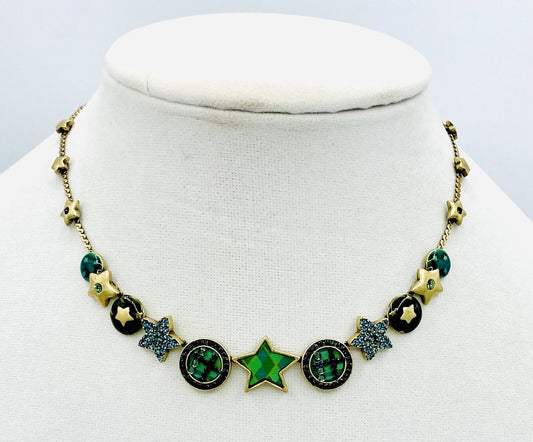 Pilgrim Swarovski Crystal Necklace Green & Blue 14ct Gold Plated Price $19