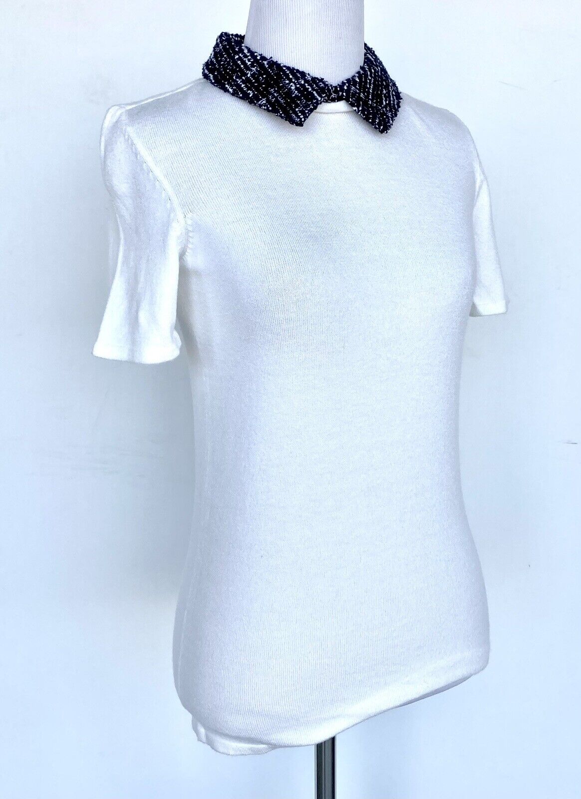Maison Jules Cream Tweed Collar SS Sweater Retail $49.50 Price $39 Size XXS