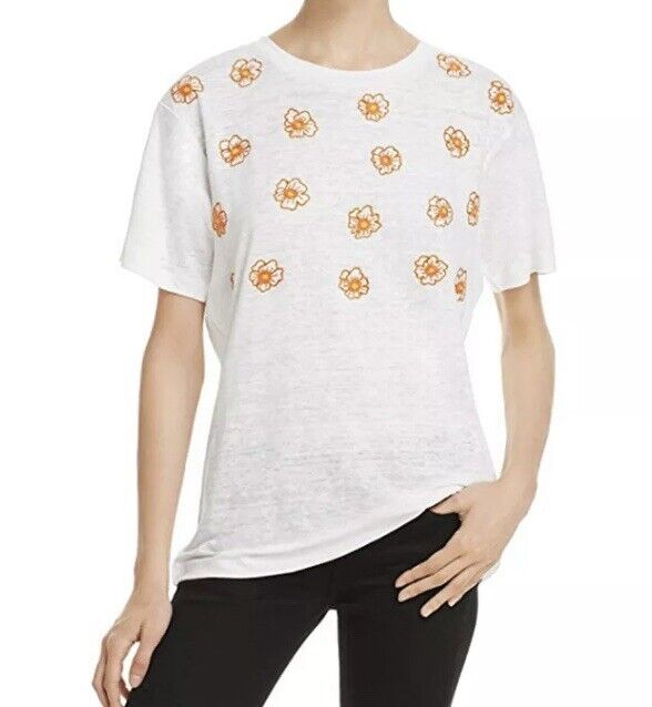 BannerDay Ivory Linen Embroidered T-Shirt Top S (2) Retail $172 Price $45 NWT