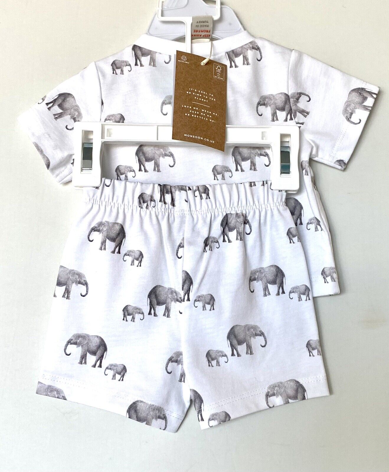 Monsoon London Elephant Tee & Shorts Set 0-3 M Price $32 100% Soft Cotton NWT