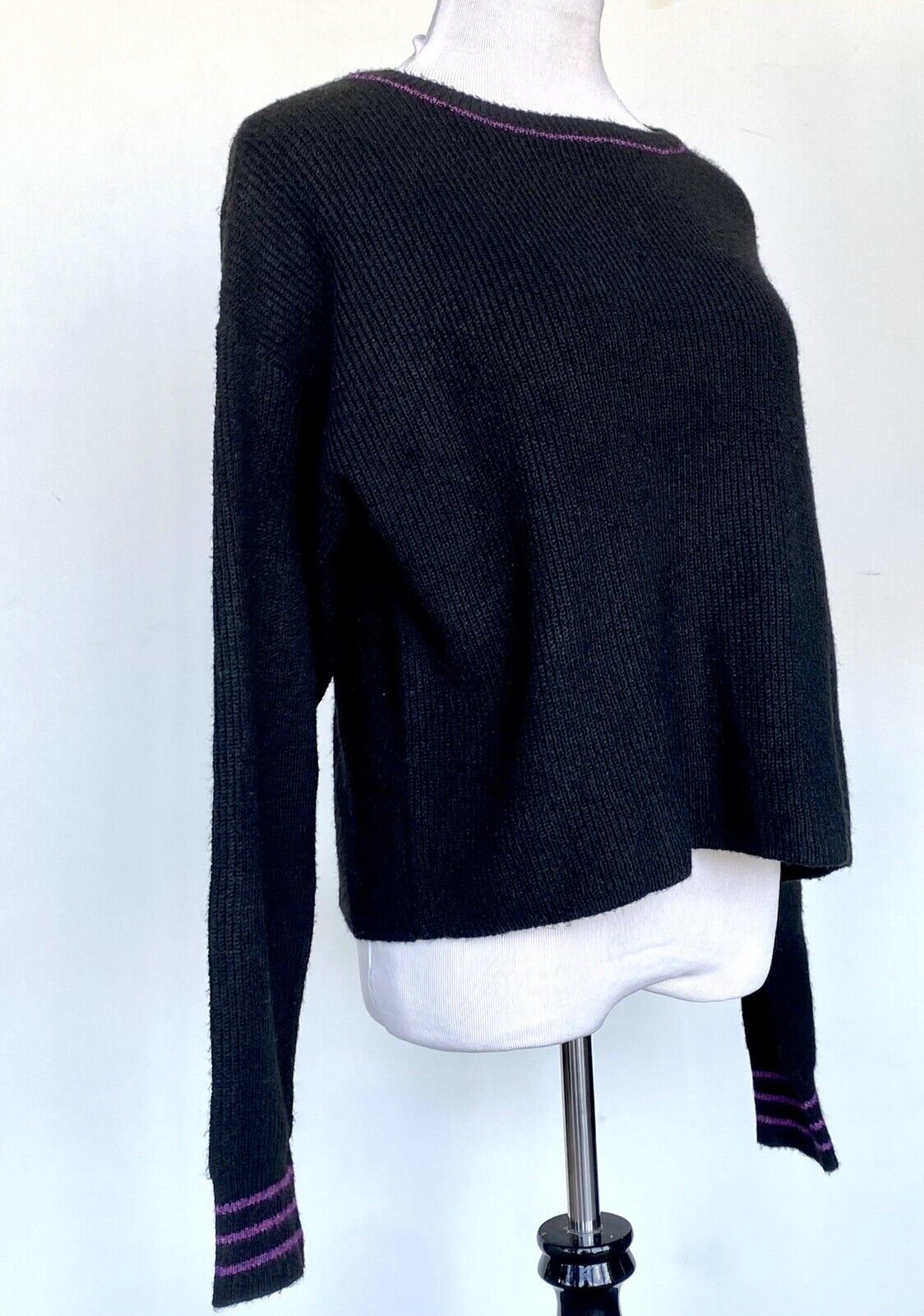 John & Jenn stripe Knit Rib sweater Retail $125 Price $65 Size XS NWT Black Pink