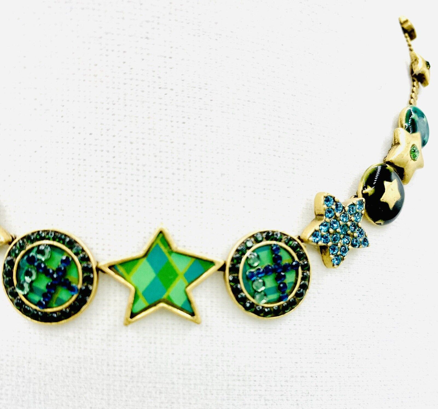 Pilgrim Swarovski Crystal Necklace Green & Blue 14ct Gold Plated Price $19